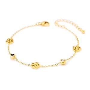 Retail $30 Gold Titanium Steel Camellia Flower Adjustable Bracelet or Anklet